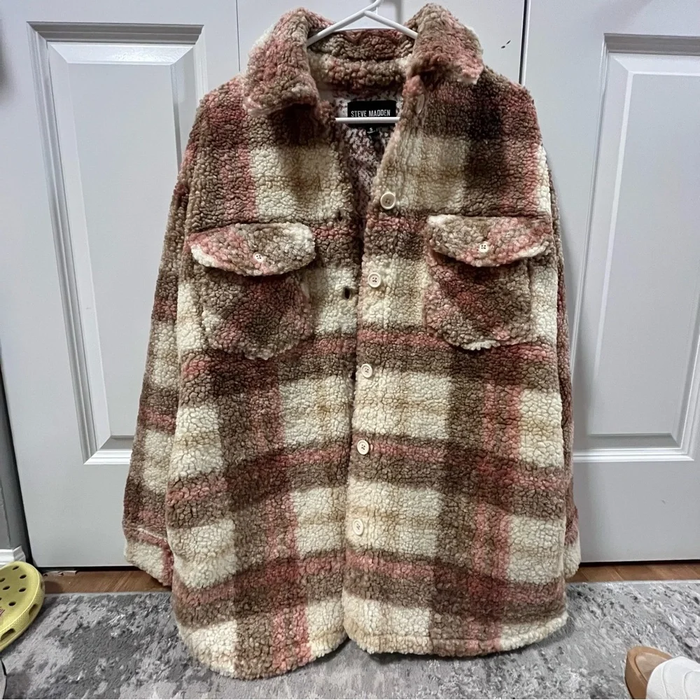 Sherpa Plaid Shirt Jacket - Picture 1 of 3
